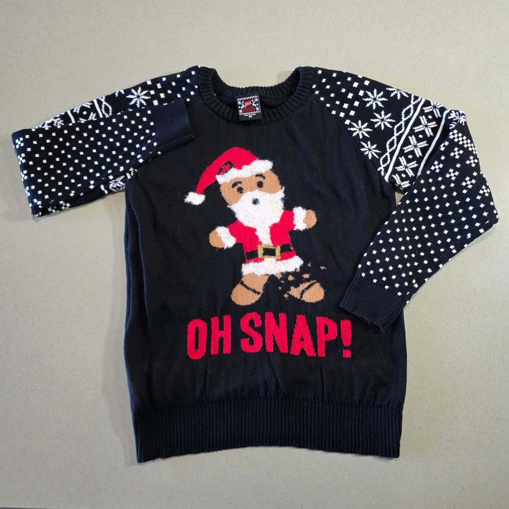 Well Worn Oh Snap Gingerbread Man Ugly Christmas Sweater Black Mens Medium